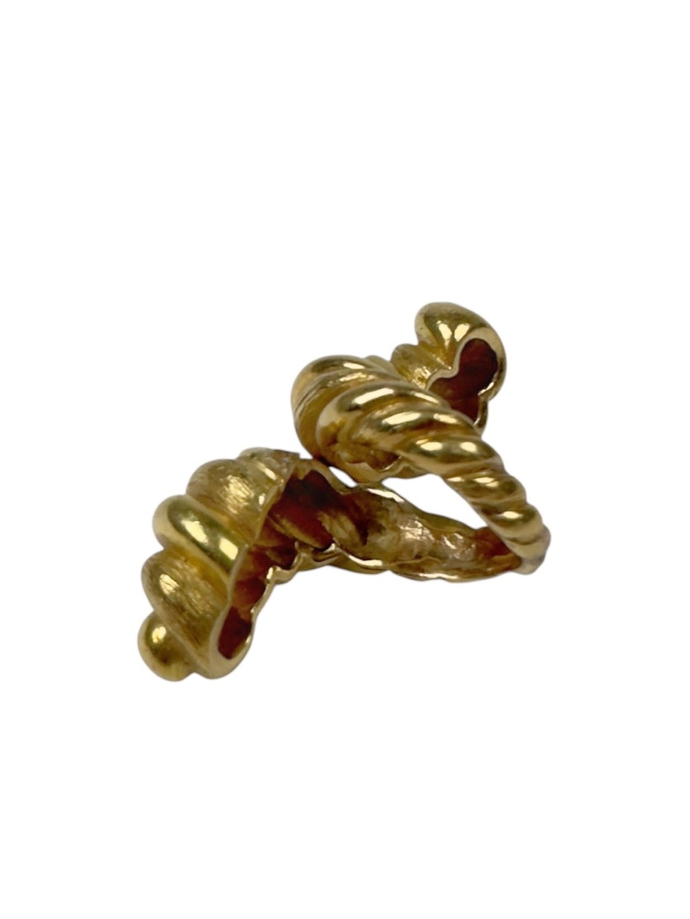 Vintage Gold Plated Dome Croissant Twisted Cocktail Ring Size 4 - Picture 4 of 6